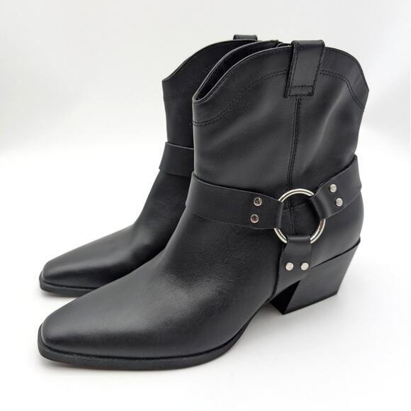Open Edit Enzo Western Ankle Boot Square Toe Women's Black Size US8M EU38.5 - Picture 1 of 12